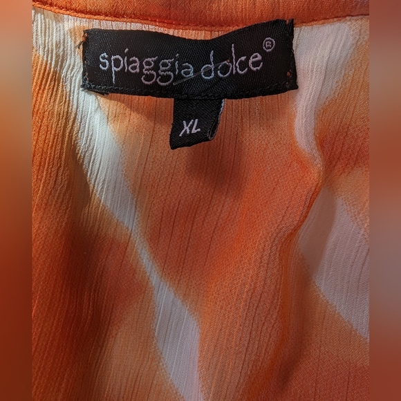 Spiggia Dolce kaftan/swim suit coverup  Orange/White w beautiful beading XL - Picture 4 of 9